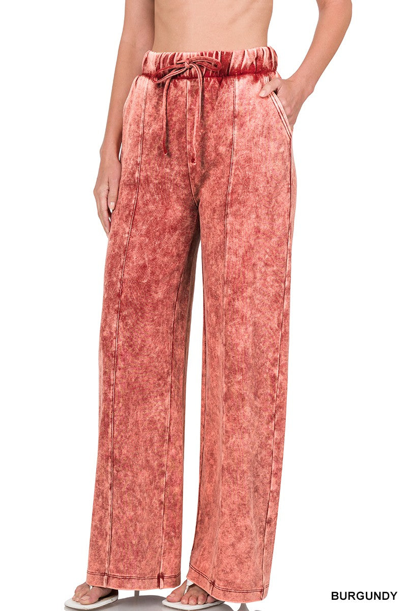 ACID WASH WIDE LEG PANTS WITH POCKETS