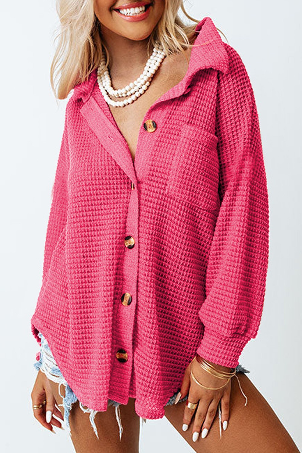 Waffle Knit Button Up