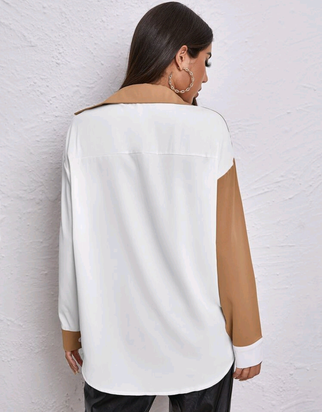 Tri color block button down