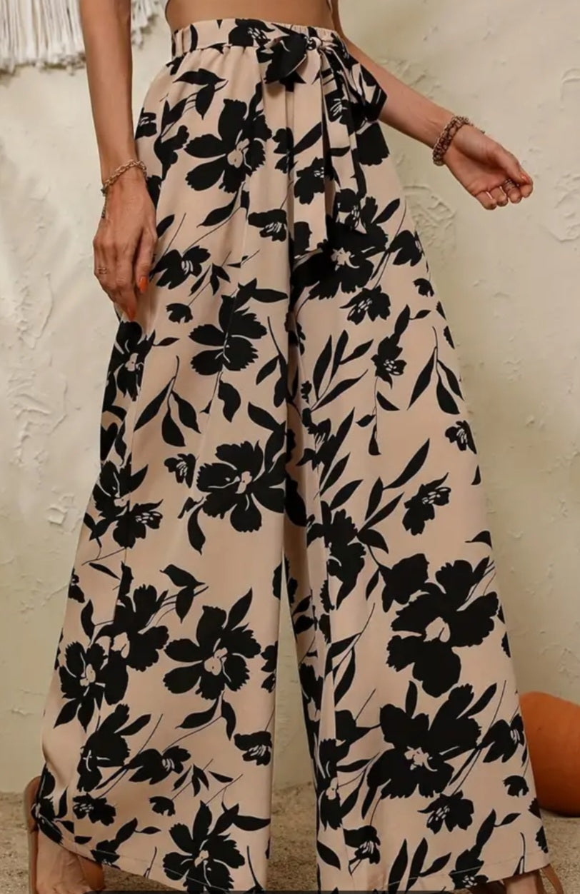 Printed wide leg dress pants