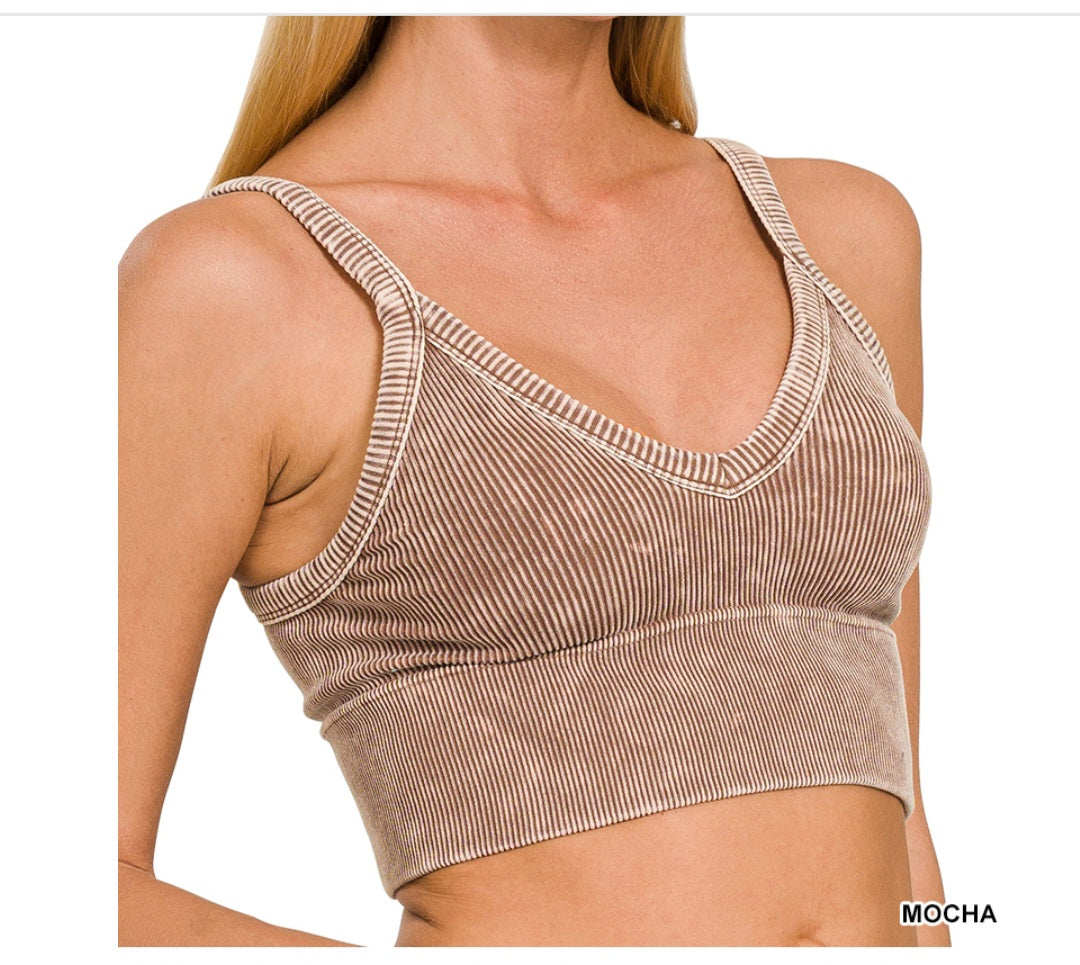 Washed V-neck cropped tank