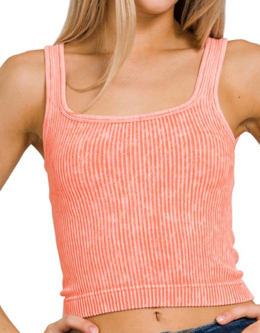 Reversable 2 way neckline ribbed tank top