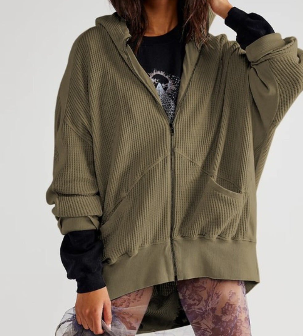 Waffle zip up hoodie