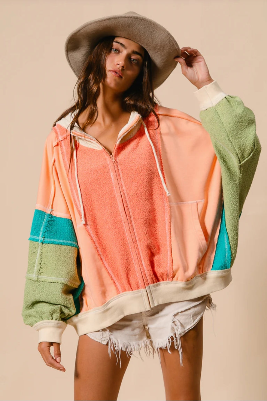 Colorblock zip-up hoodie