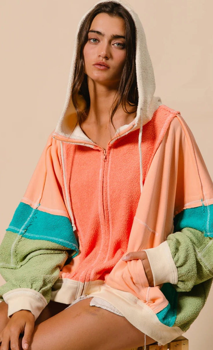 Colorblock zip-up hoodie