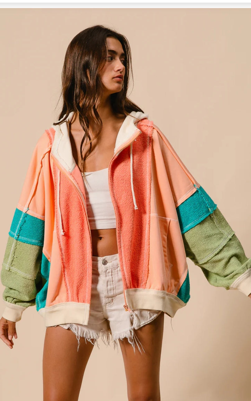 Colorblock zip-up hoodie