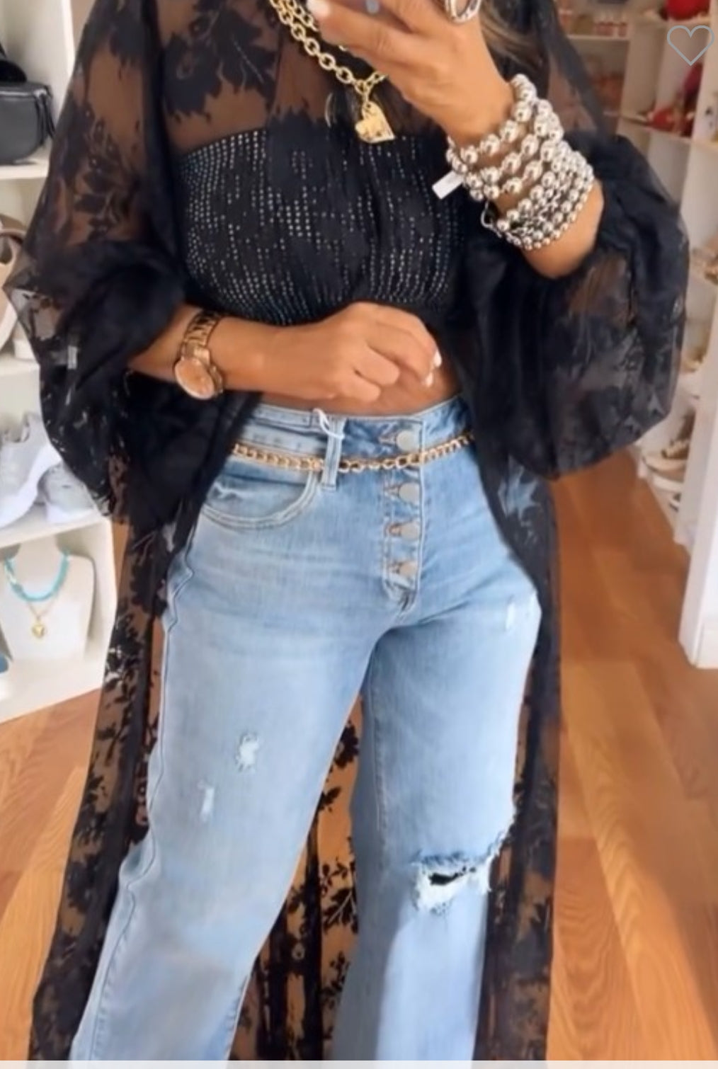 Lace short front long back shirt dress
