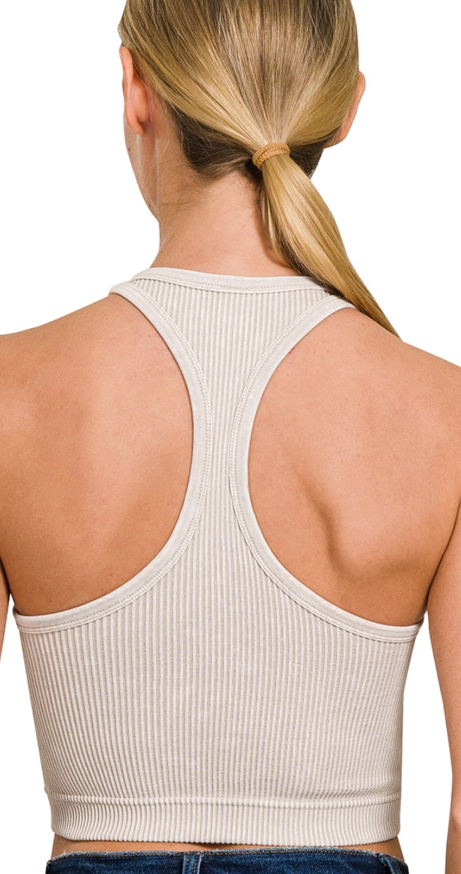 Washed ribbed padded cropped tank