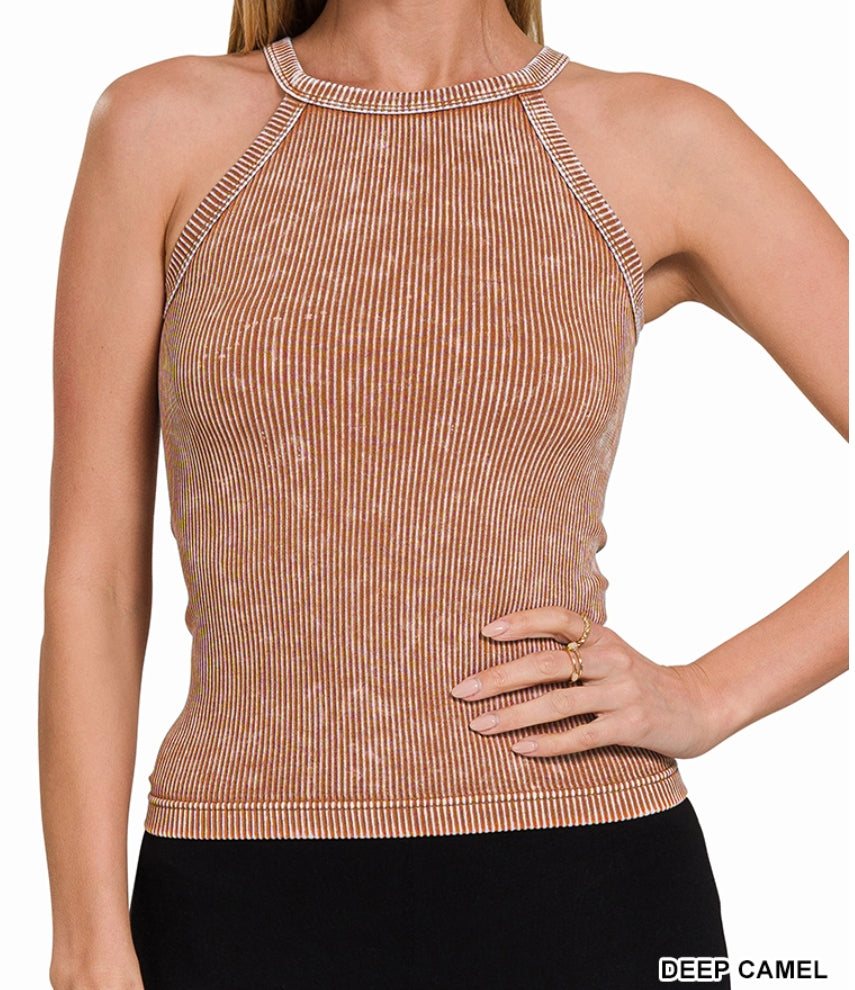 Washed ribbed tank top