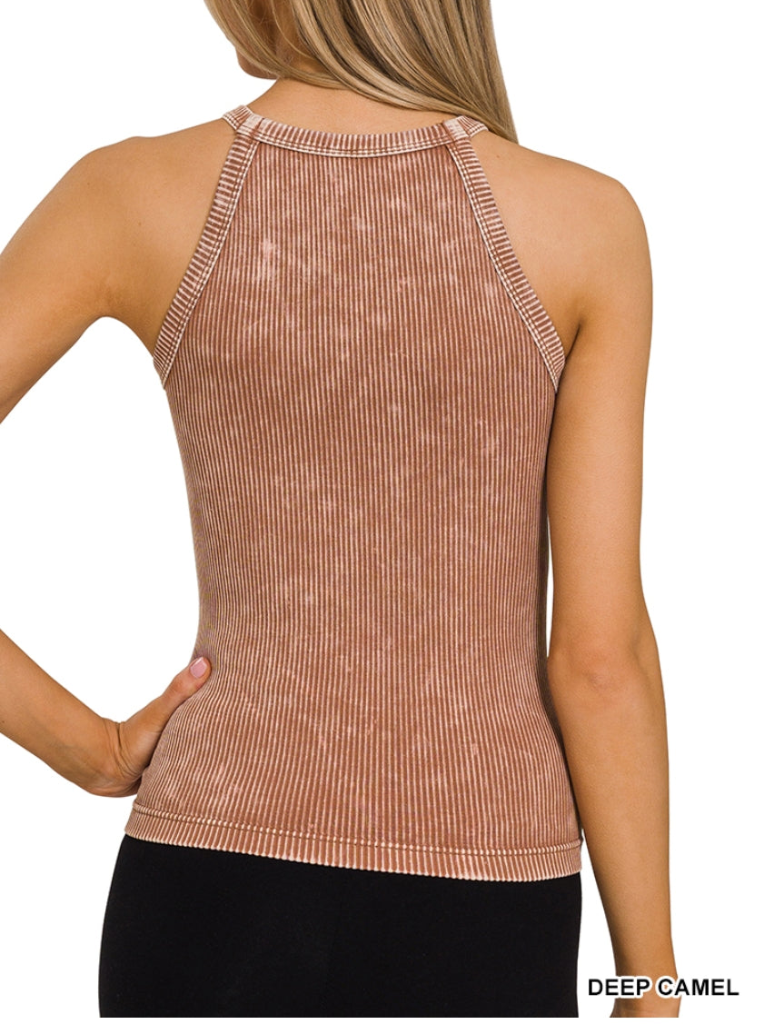 Washed ribbed tank top