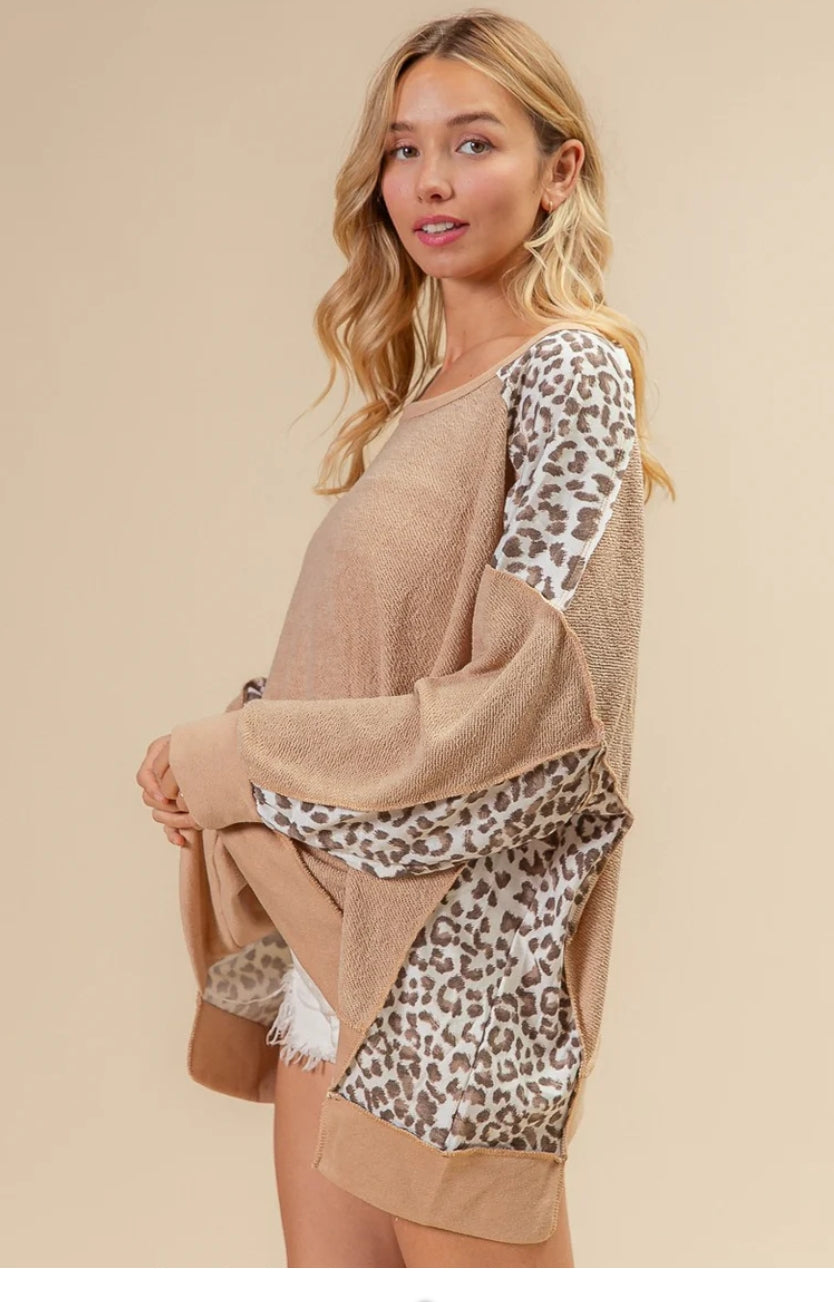 Leopard color block sweater