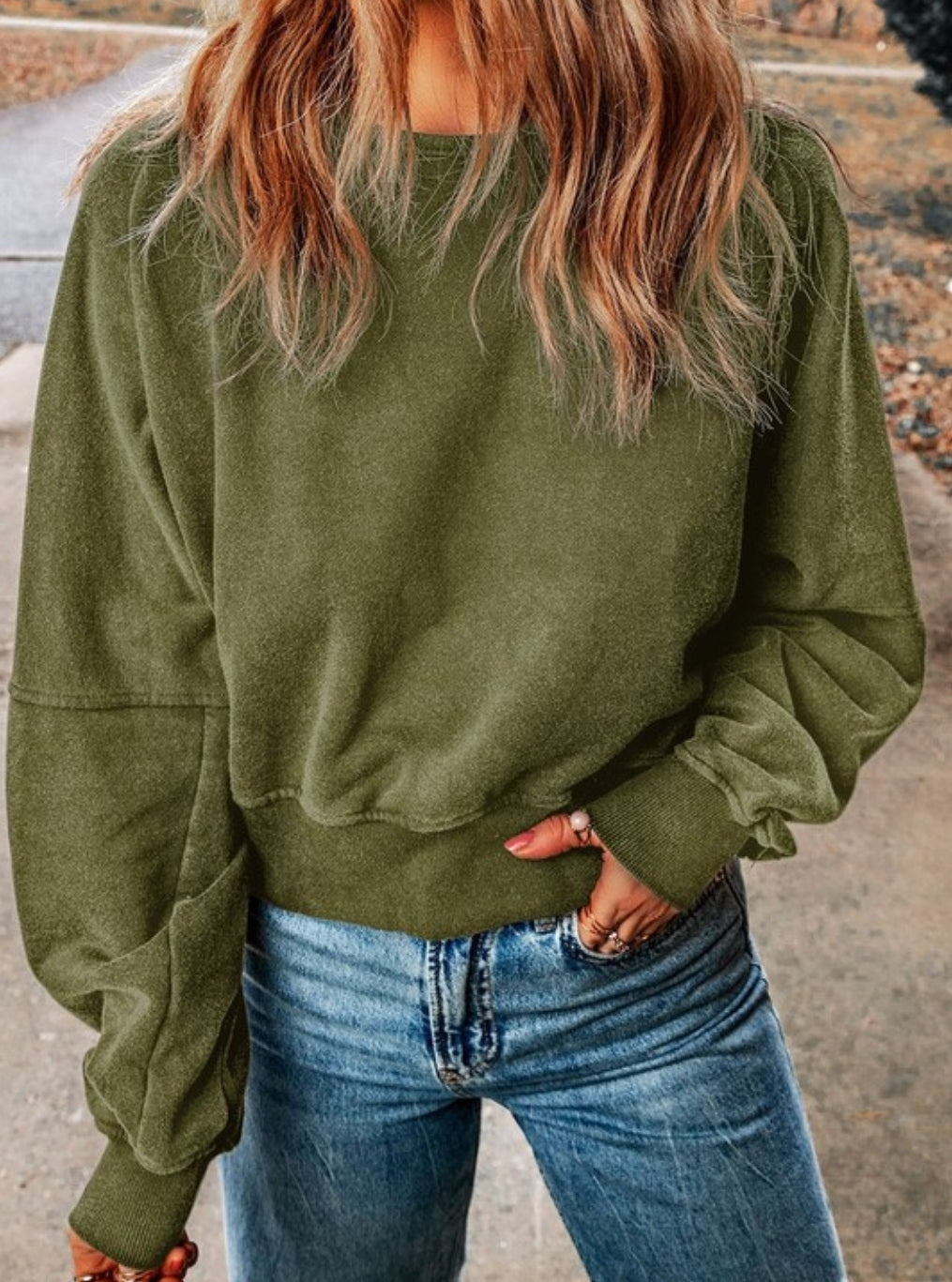 Acid washed open back sweatshirt
