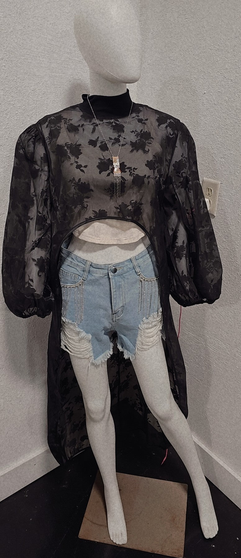 Lace short front long back shirt dress