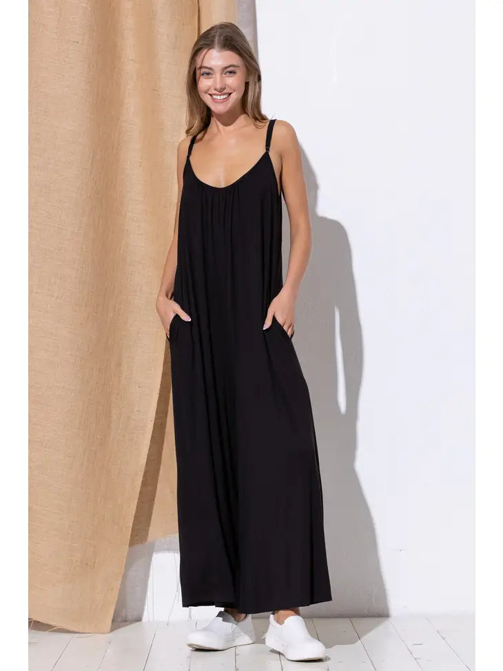 Spaghetti strap round neck oversized jumpsuit