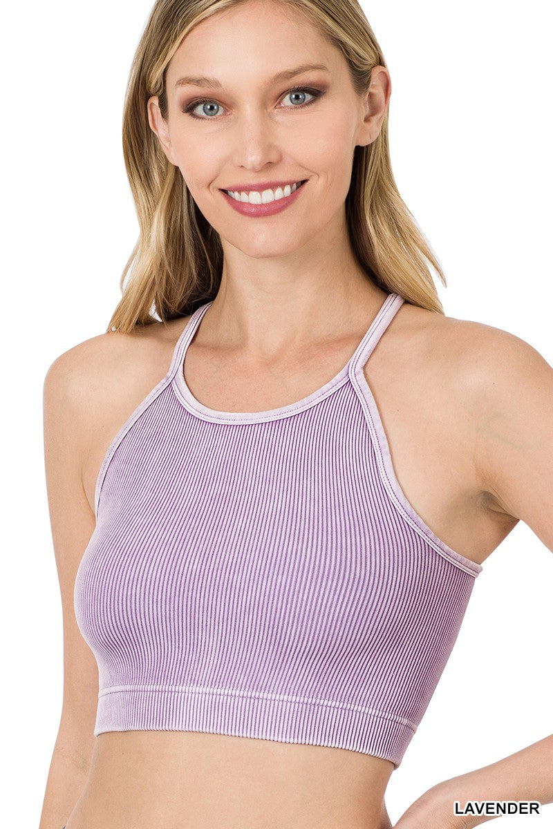 Washed cropped halter tank