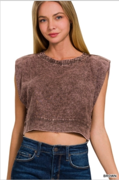 Linen blouse w/shoulder pads