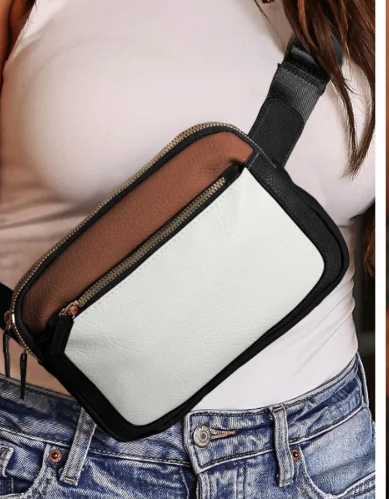 Leather color block crossbody