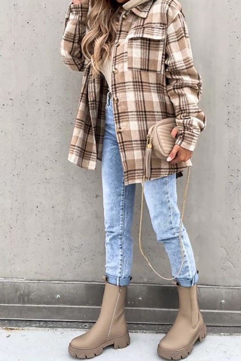 Short plaid shacket