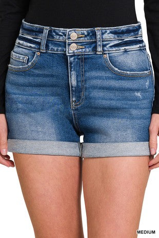 Cuffed denim shorts