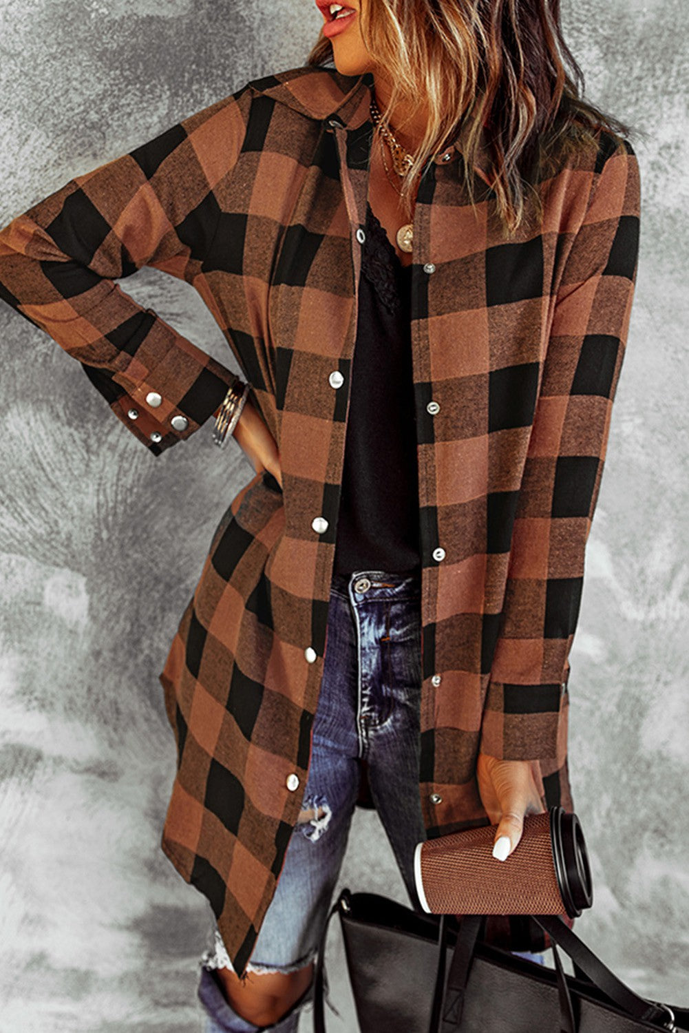 Buffalo check long plaid shacket