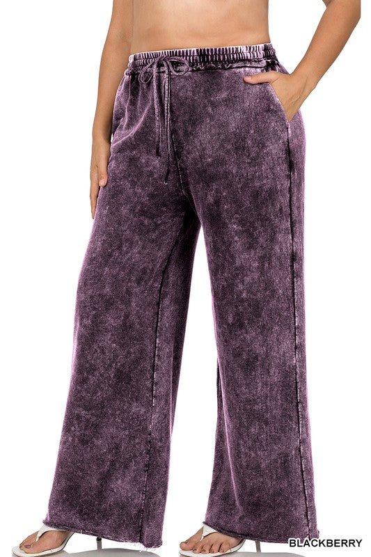 ACID WASH WIDE LEG PANTS WITH POCKETS