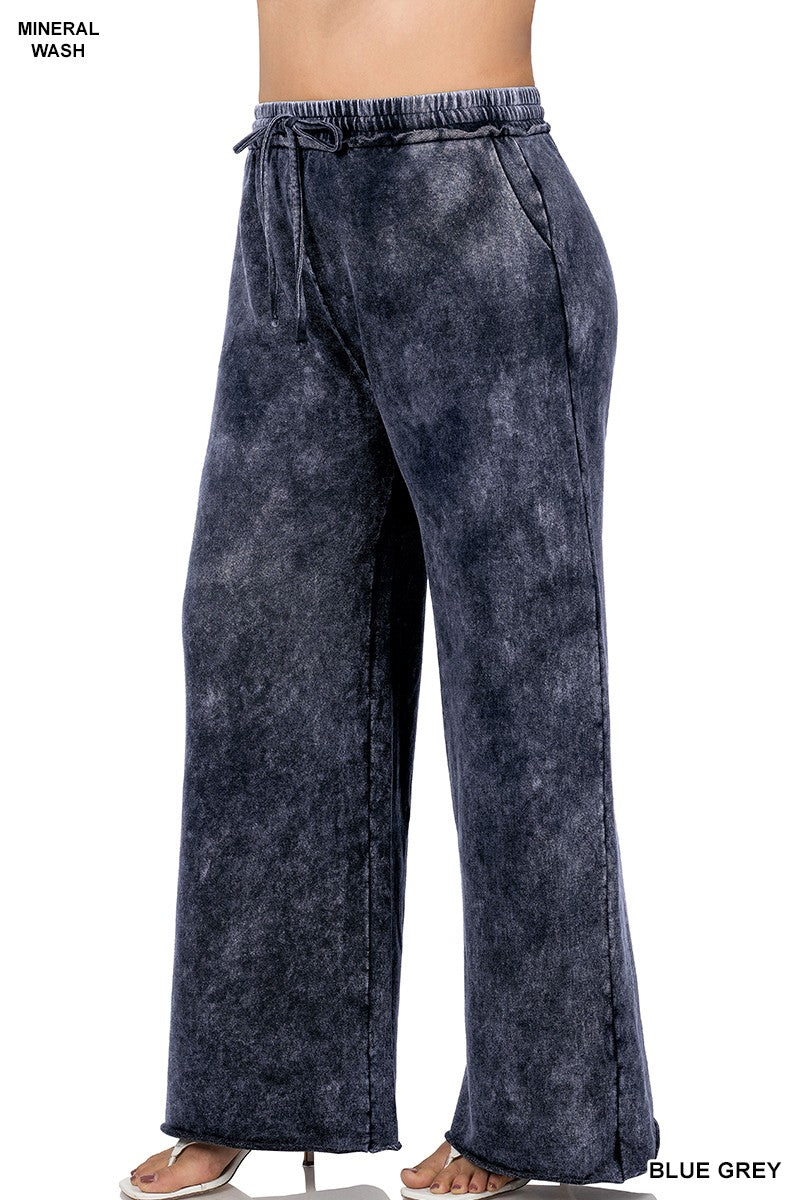 ACID WASH WIDE LEG PANTS WITH POCKETS