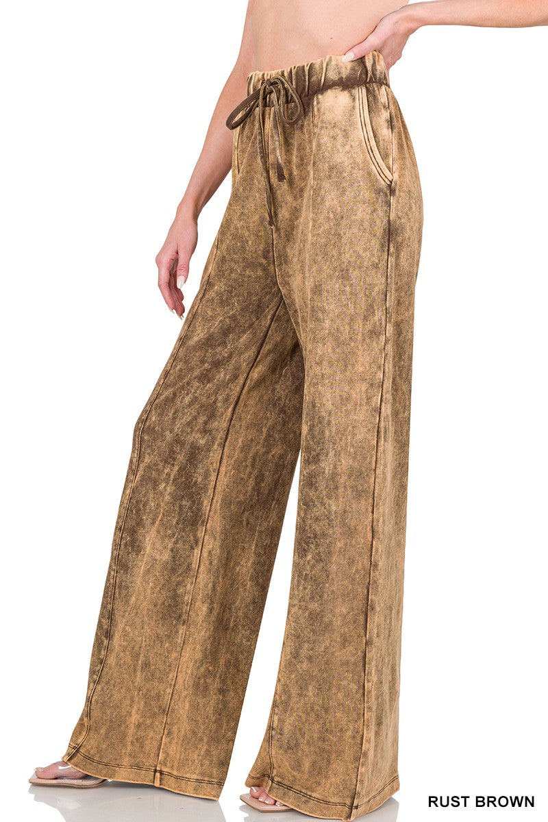 ACID WASH WIDE LEG PANTS WITH POCKETS