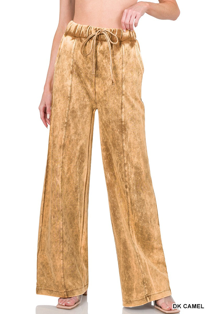 ACID WASH WIDE LEG PANTS WITH POCKETS