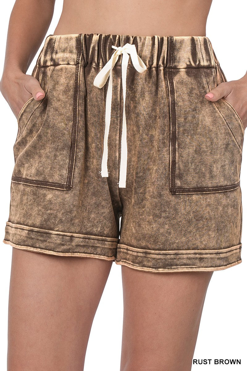 ACID WASH DRAWSTRING SHORTS WITH POCKETS