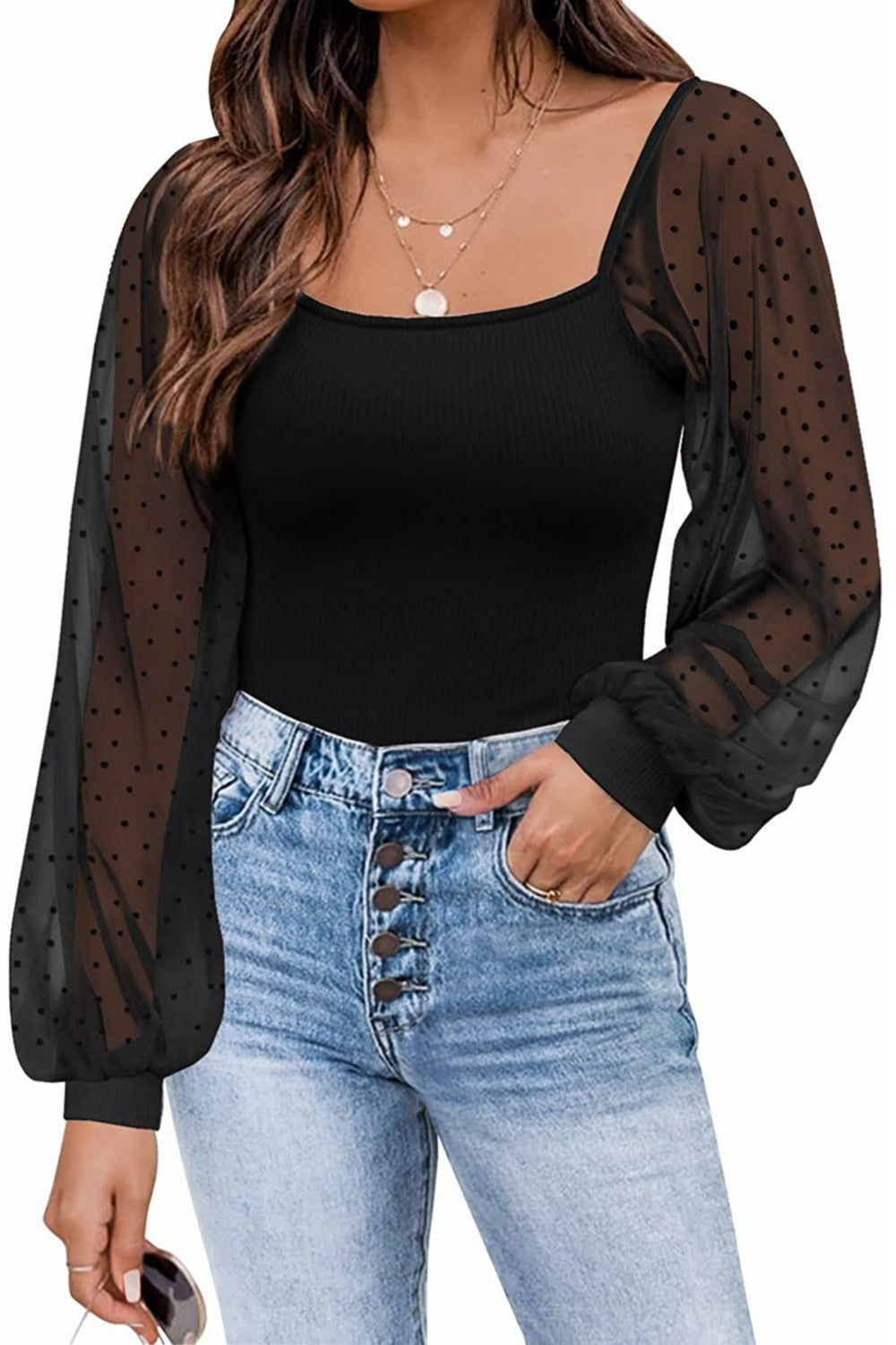 Sheer puff sleeve shirt