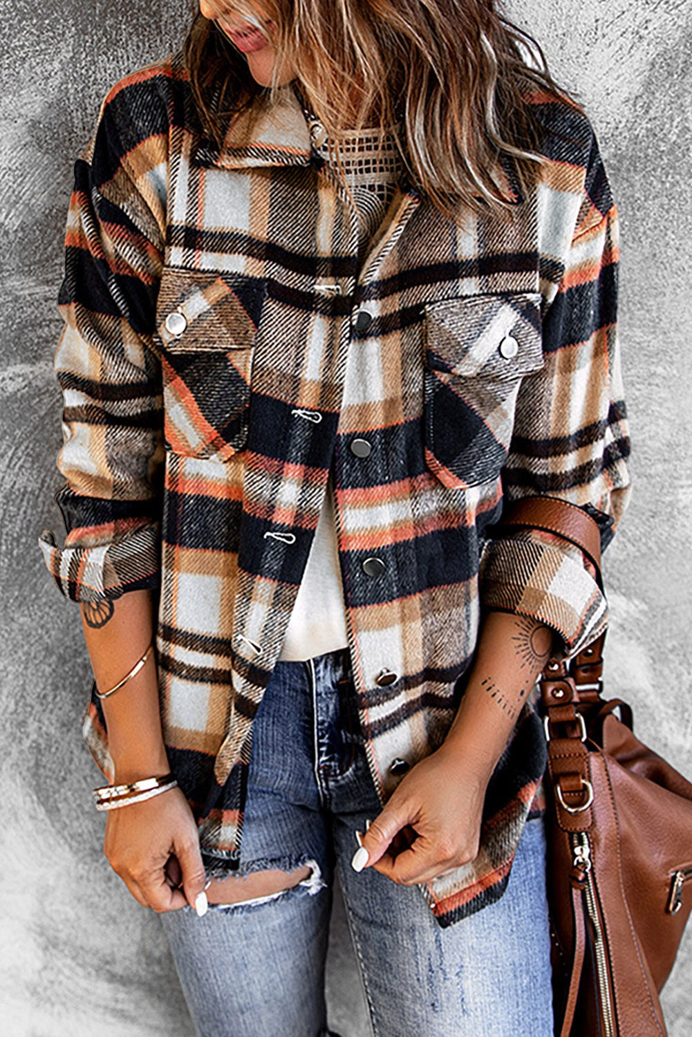 Plaid Print Pocketed Shacket