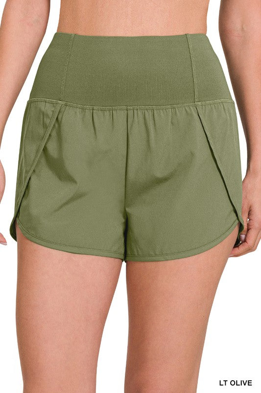 HIGH WAISTED ZIPPERED BACK POCKET RUNNING SHORTS