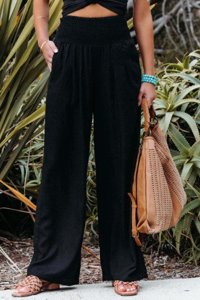 Smocked waist wide legged pants