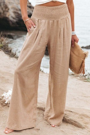 Smocked waist wide legged pants