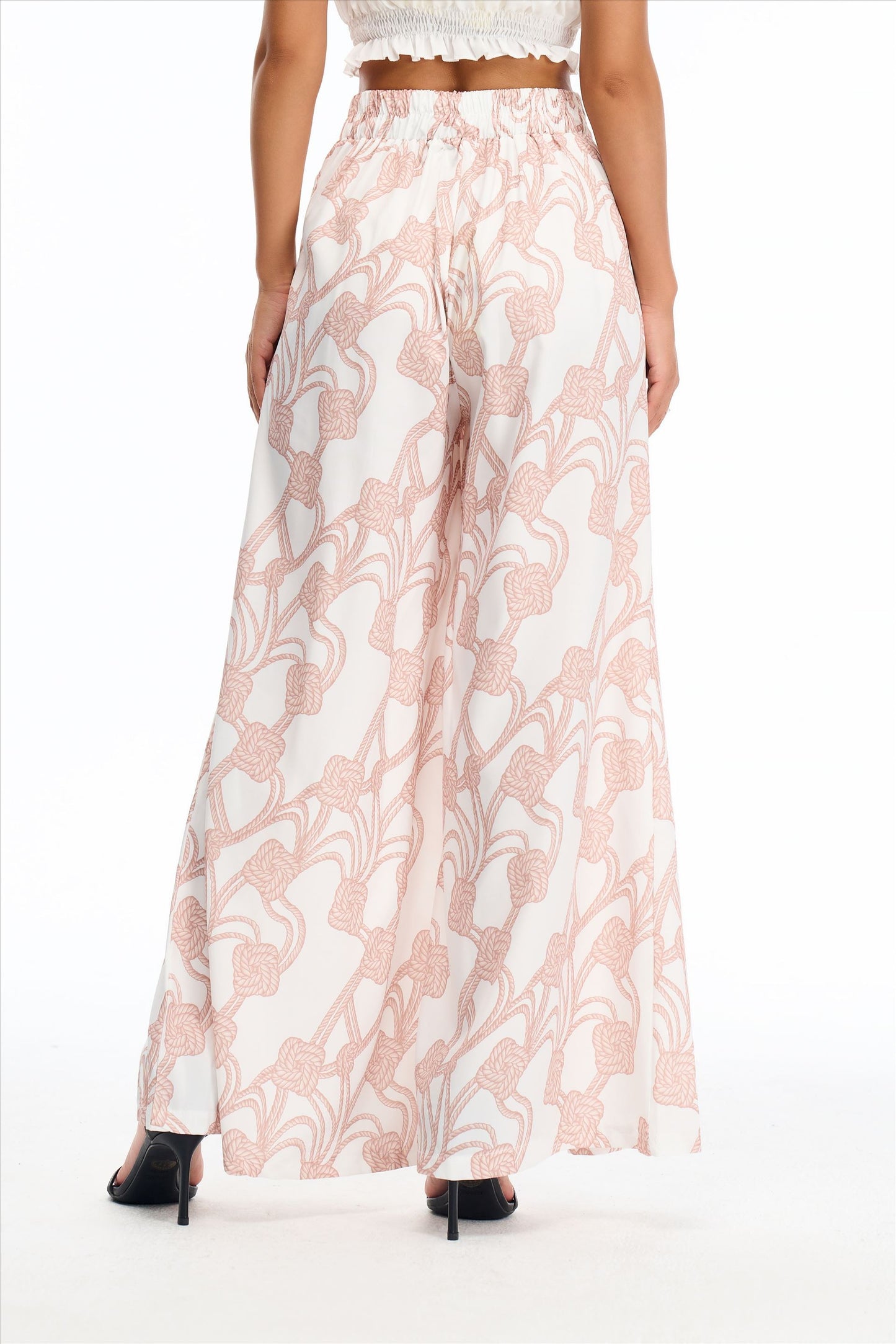 Boho wide leg printed elastic waist pants