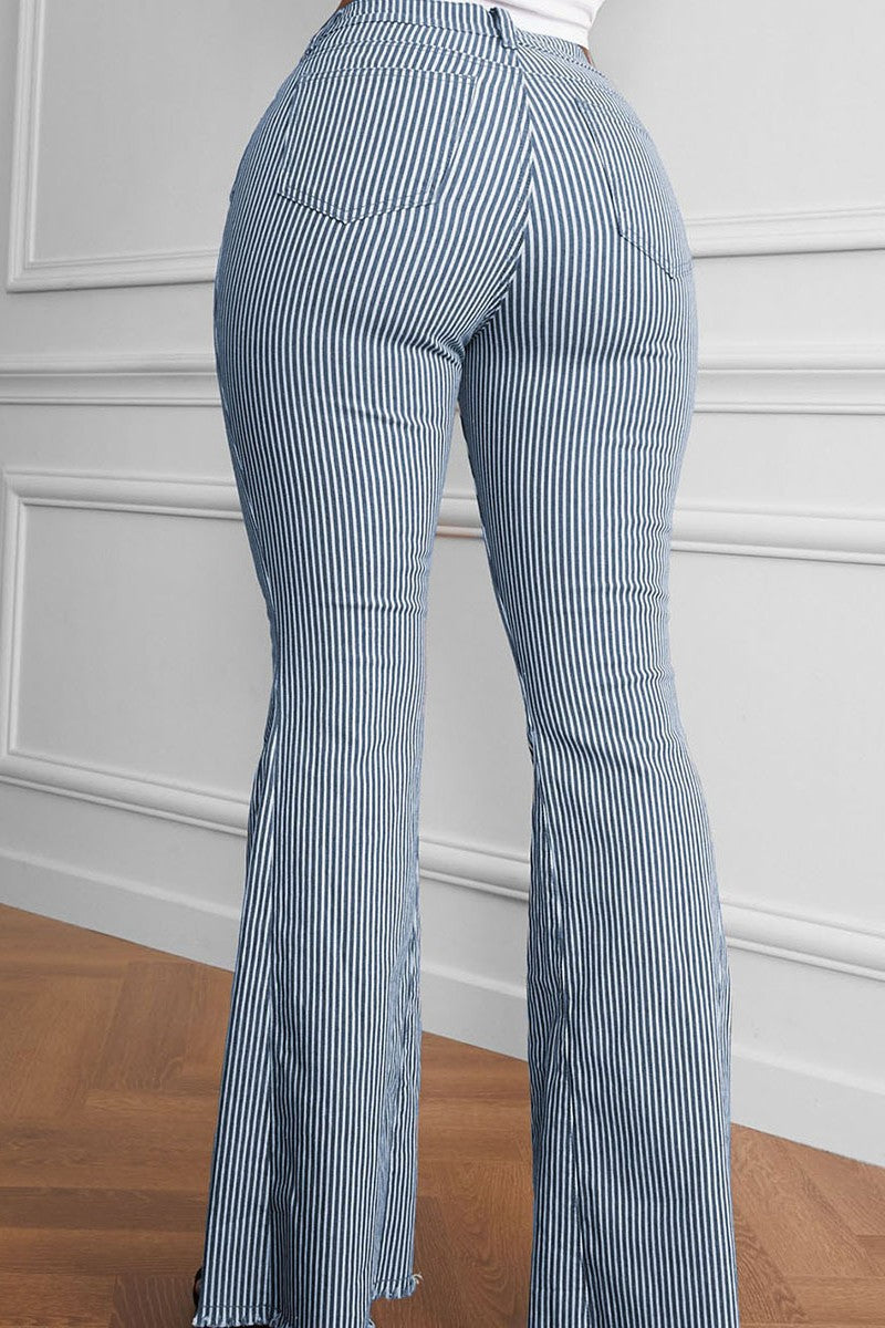 Striped flared denim jeans