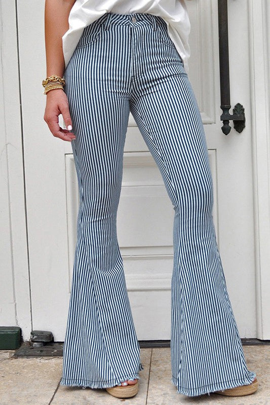 Striped flared denim jeans