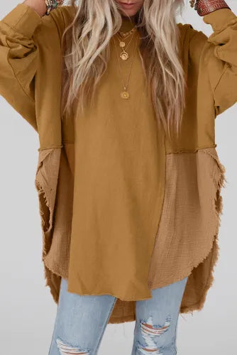 Raw hem high low long sleeve shirt