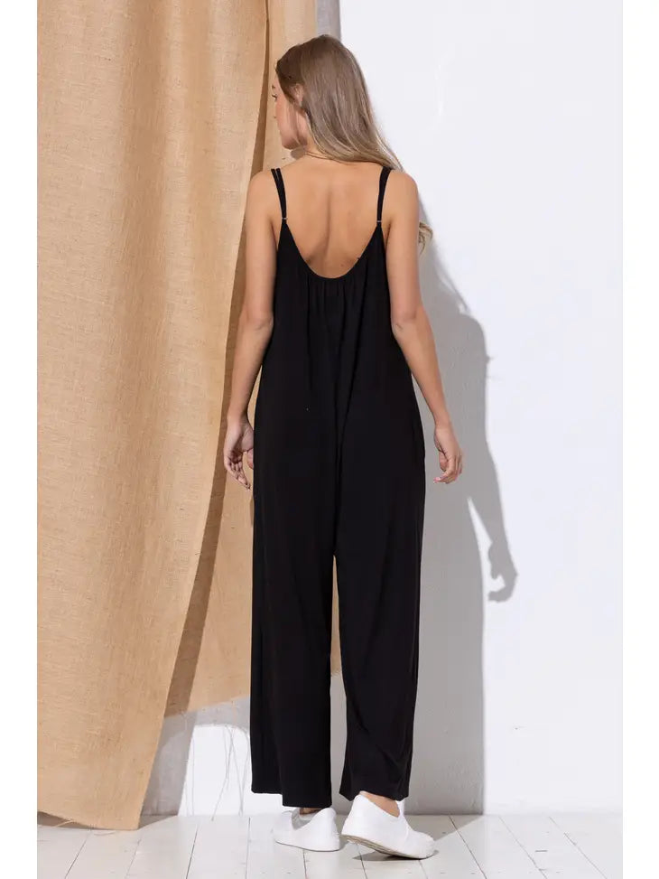 Spaghetti strap round neck oversized jumpsuit