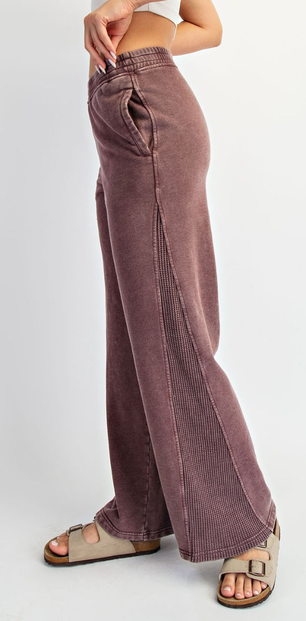 Washed mix texture wide leg pants