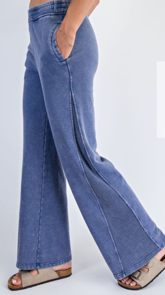 Washed mix texture wide leg pants