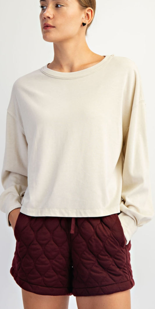 Washed long-sleeved crop top