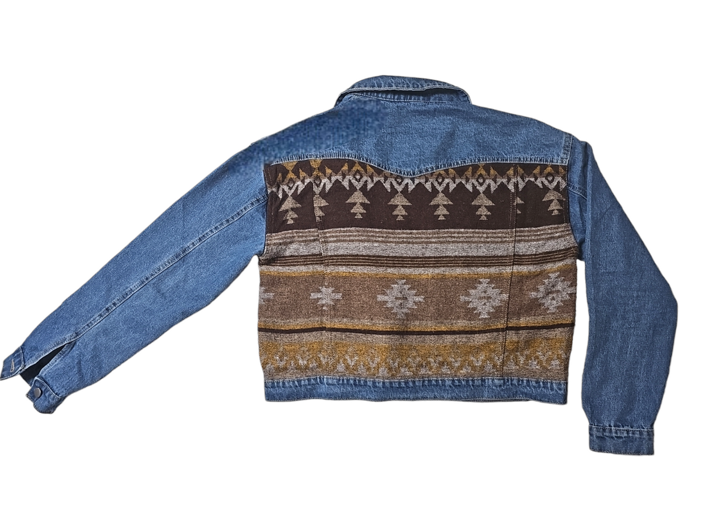 Denim aztec mid crop jacket