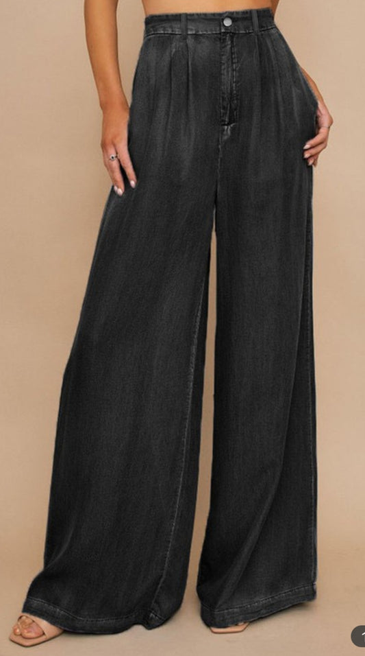 Wide leg soft denim pants