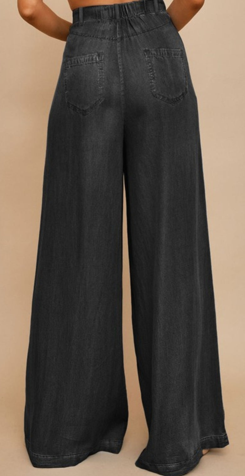 Wide leg soft denim pants