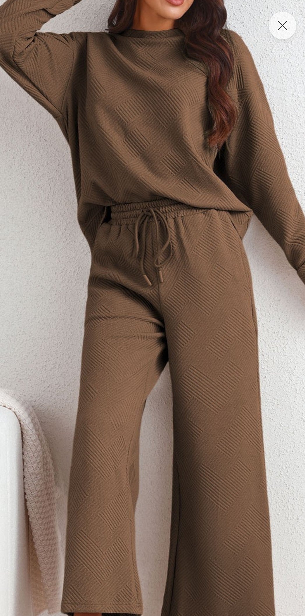 Textured crop pants long sleeve set