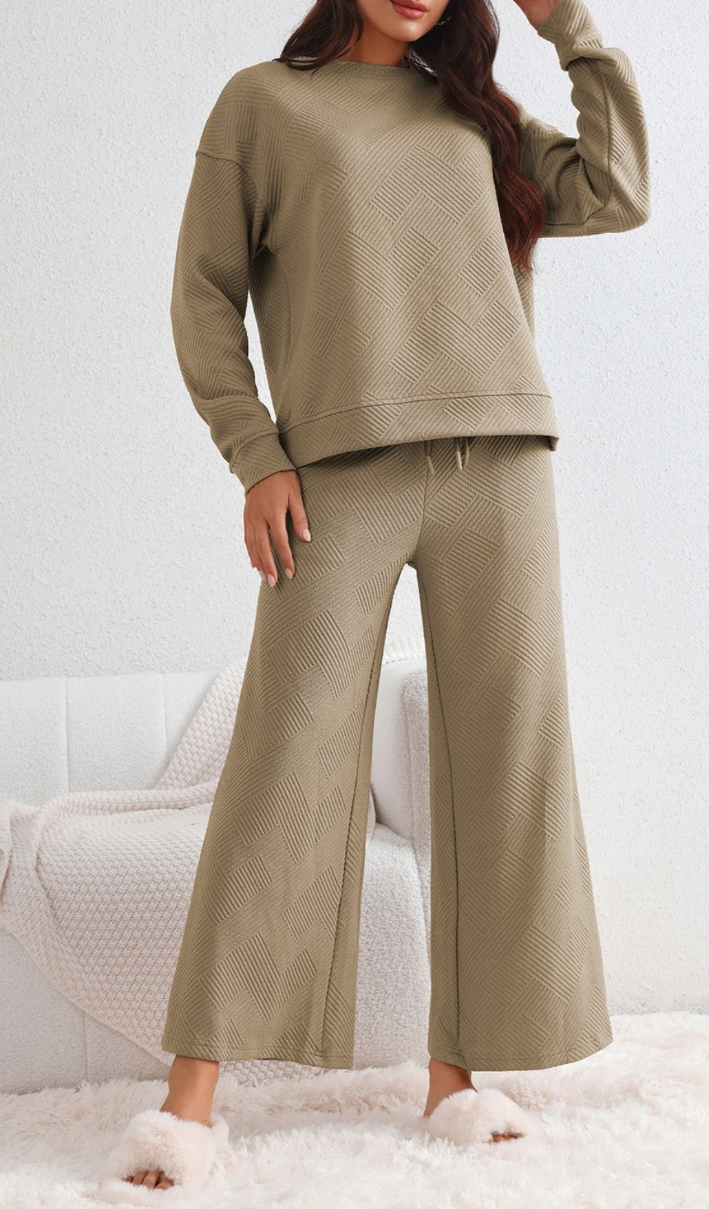 Textured crop pants long sleeve set