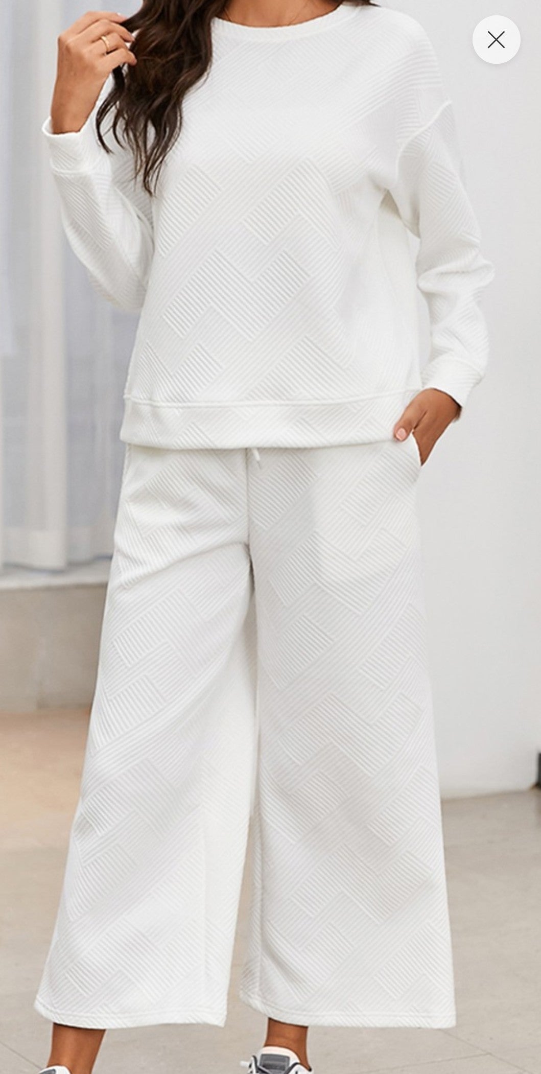 Textured crop pants long sleeve set