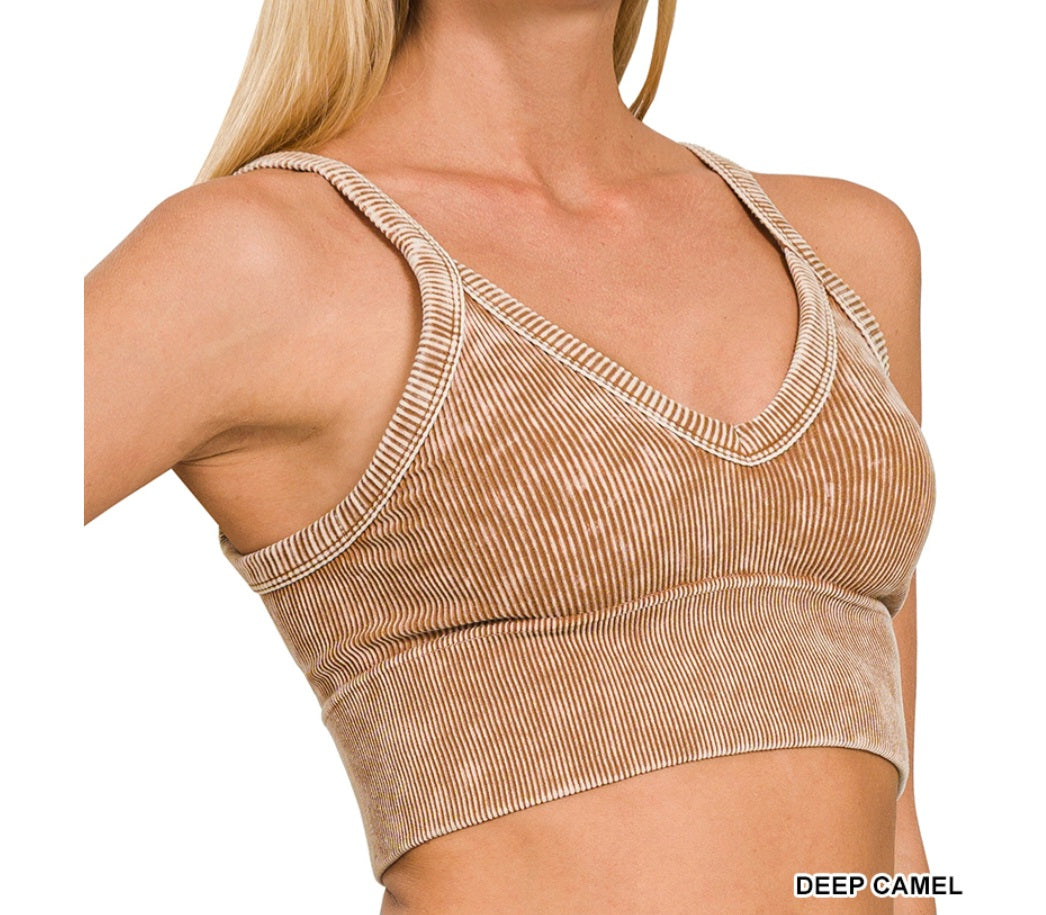 Washed V-neck cropped tank