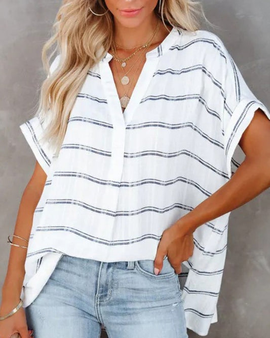 V-neck short sleeve collar blouse